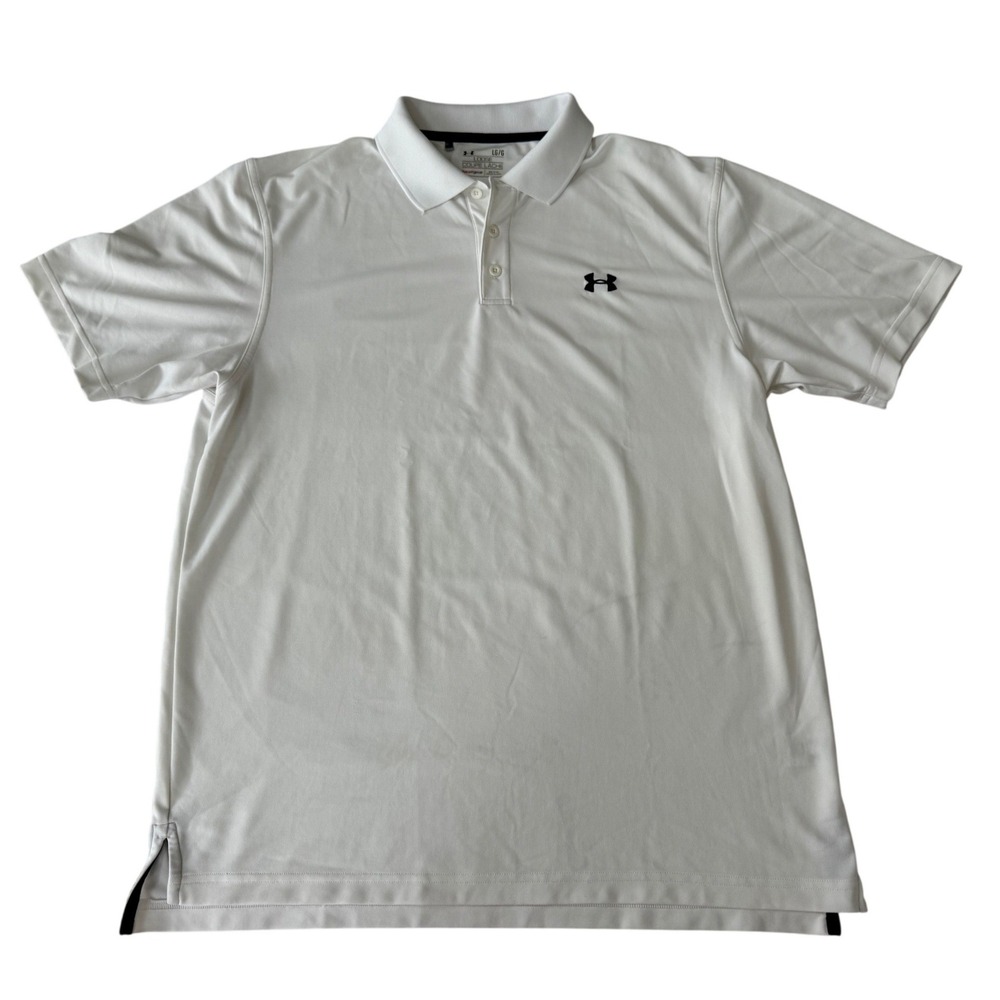 Under Armour Mens HeatGear Loose Polo Shirt Large White Golf Preppy Old Money